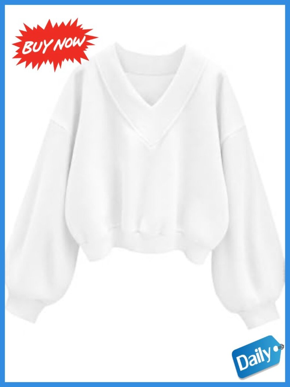 V Neck Cropped Sweatshirt Fleece Pullover Cotton Polyester Long Sleeve